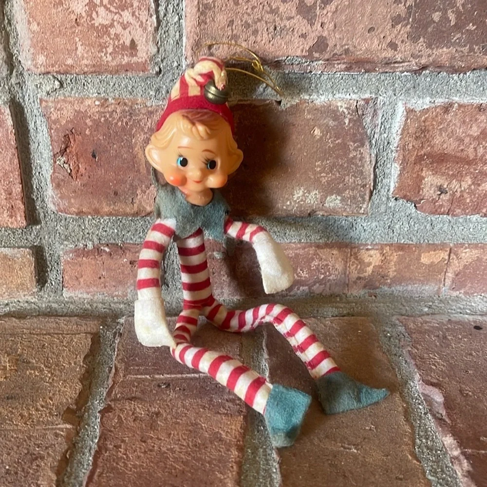 Vtg 1960's Pixie Elf Knee Hugger Bendable Christmas Decoration